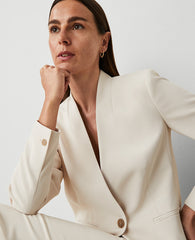 Ann Taylor Ivory Whisper The Long Collarless Blazer in Fluid Crepe