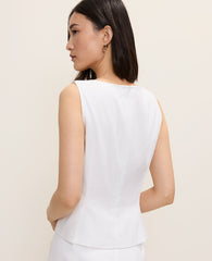Ann Taylor White V-Neck Peplum Top in Linen Blend