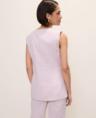 Ann Taylor Pink/White Combo The Long Crew Neck Vest in Seersucker