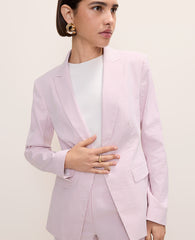 Ann Taylor Pink/White Combo The Single Button Blazer in Seersucker