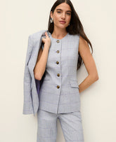 Ann Taylor Blue/White Combo The Long Crew Neck Vest in Plaid