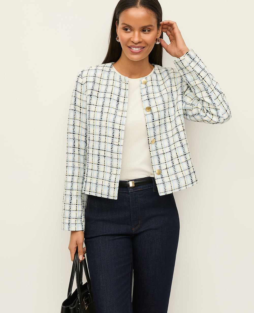Ann Taylor Cashmere Blue The Crew Neck Jacket in Plaid