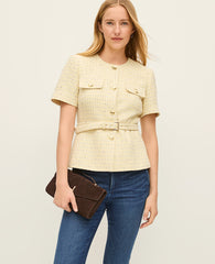Ann Taylor Speckled Yellow Multi Tweed Belted Jacket