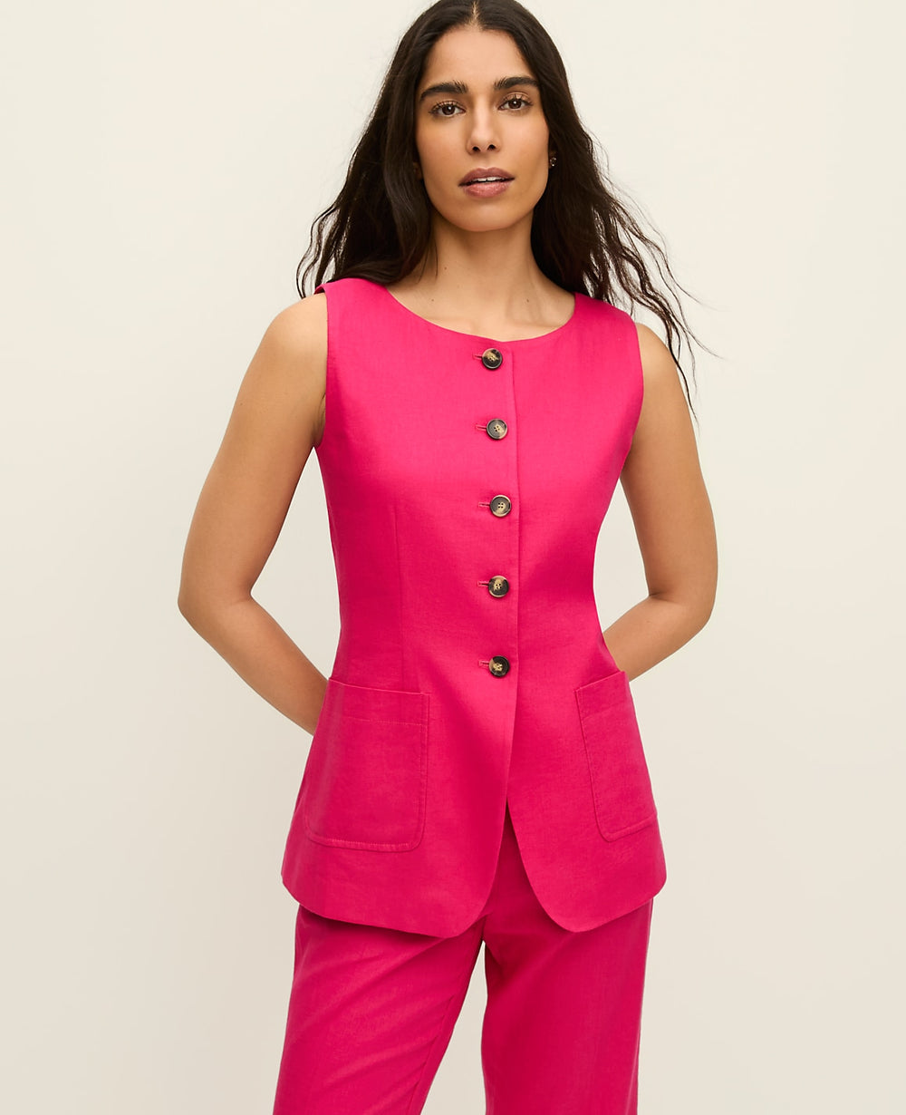 Ann Taylor Bougainvillea The Long Crew Neck Vest in Linen Blend