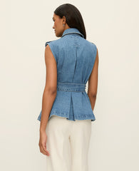 Ann Taylor Soft Denim Blue Belted Denim Vest