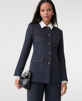 Ann Taylor Indigo Blend The Long Crew Neck Jacket in Denim