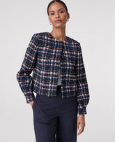Ann Taylor Pink/Blue Plaid The Crew Neck Jacket in Plaid Tweed