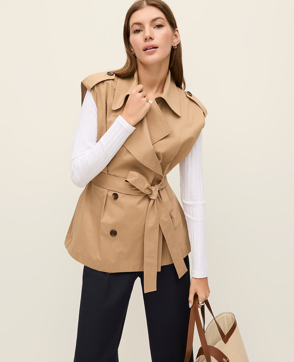 Ann Taylor Classic Tan Belted Trench Vest