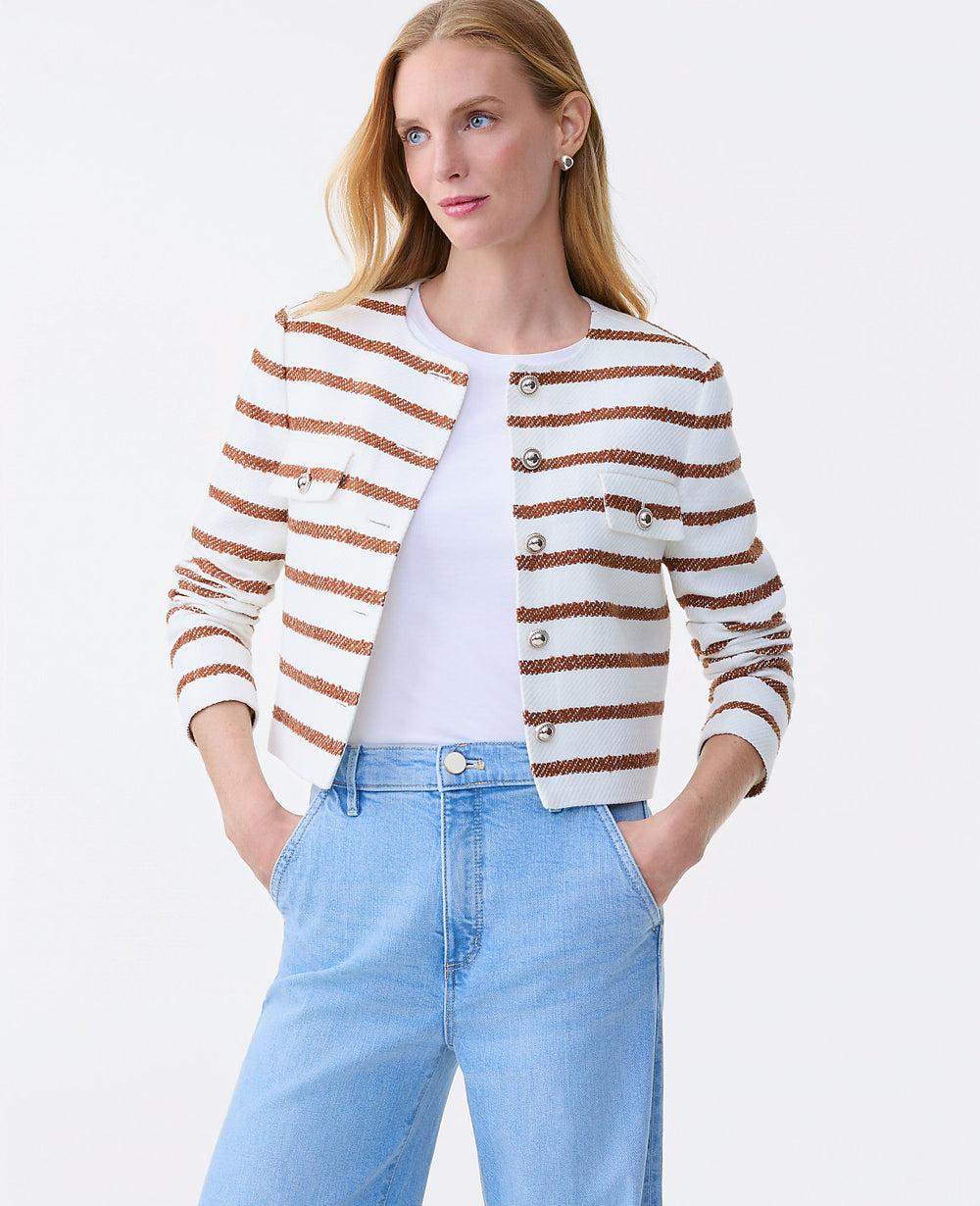 Ann Taylor Tortoise Shell The Crew Neck Jacket in Striped Tweed
