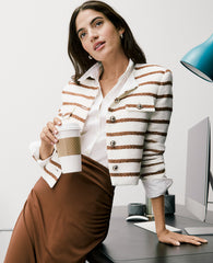 Ann Taylor Tortoise Shell The Crew Neck Jacket in Striped Tweed