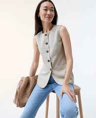 Ann Taylor Tan/Blue Combo The Long Crew Neck Vest in Plaid