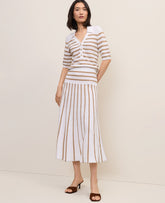 Ann Taylor White Striped A-Line Sweater Midi Skirt