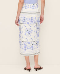 Ann Taylor Blue Hydrangea Floral Wrap Midi Skirt