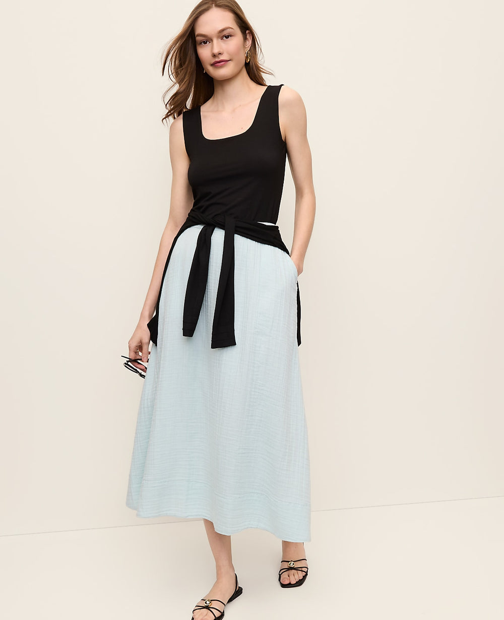 Ann Taylor Mountain Air Cotton Gauze Drawstring Midi Skirt