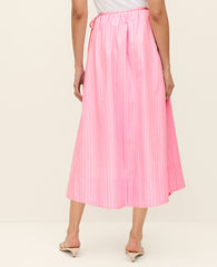 Ann Taylor Strawberry Lemonade Striped Tie Waist Midi Skirt
