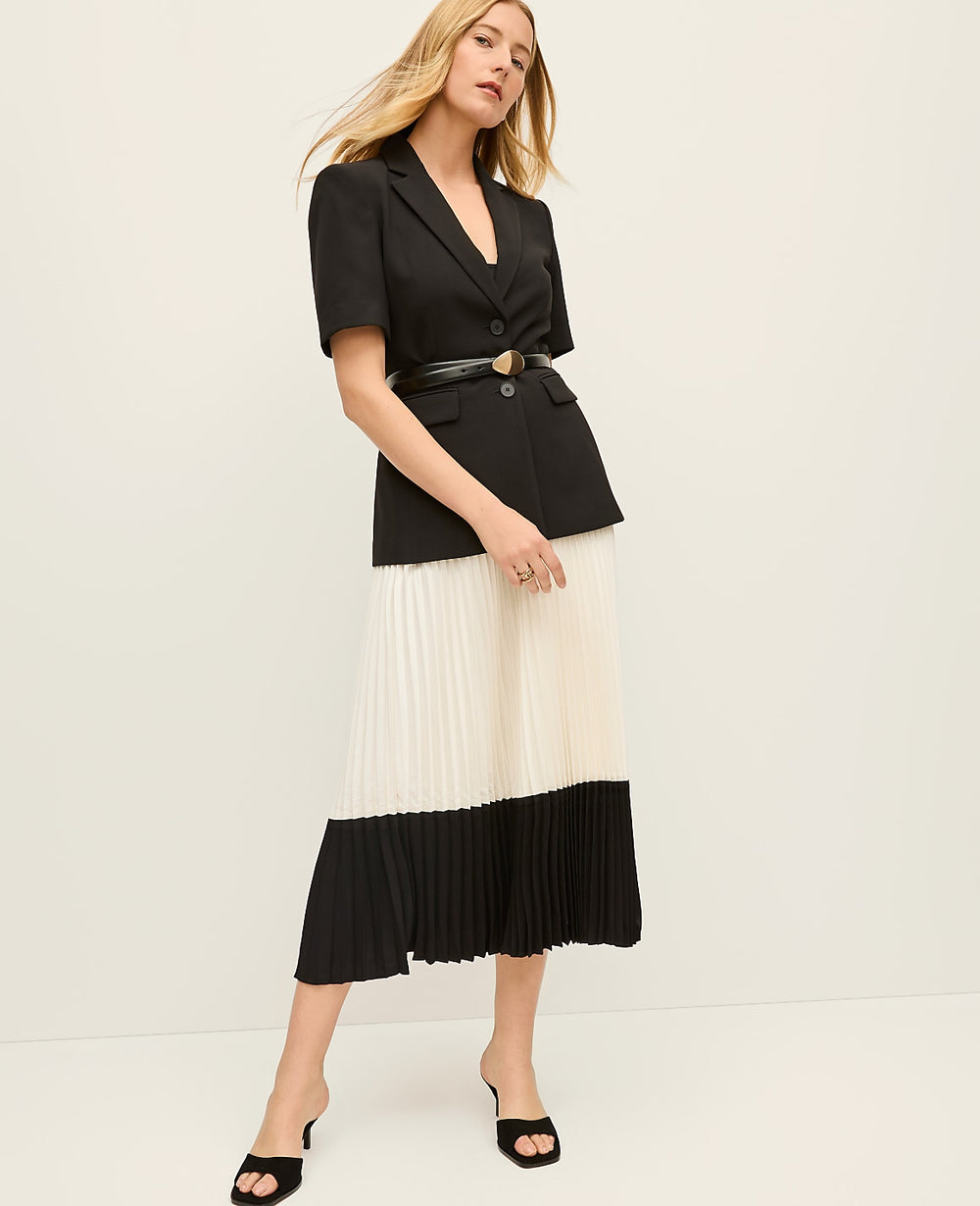 Ann Taylor Winter White Colorblock Pleated Midi Skirt