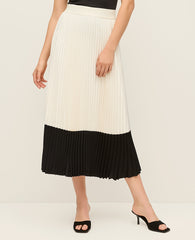 Ann Taylor Winter White Colorblock Pleated Midi Skirt