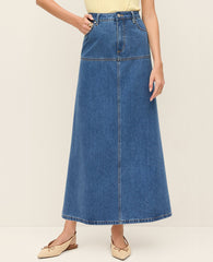 Ann Taylor Bright Medium Stone Wash Weekend Denim Midi Skirt