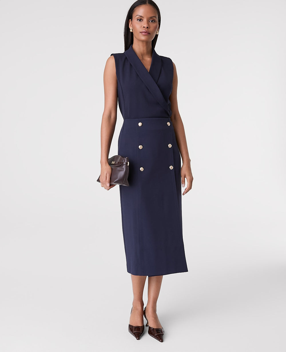Ann Taylor Night Sky Ponte Button Wrap Midi Skirt