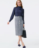 Ann Taylor Speckled Navy/White Tweed Button Front Pencil Skirt