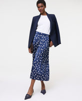 Ann Taylor Indigo Dusk Floral Satin Pleated Midi Skirt