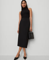 Ann Taylor Black Fluid Crepe Pocket Midi Skirt