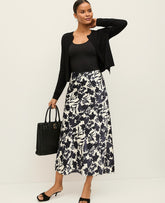 Ann Taylor Night Sky Floral Satin Midi Slip Skirt