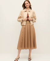 Ann Taylor Classic Tan Belted Pleated Midi Skirt