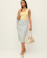 Ann Taylor Cashmere Blue The Column Midi Skirt in Plaid Tweed