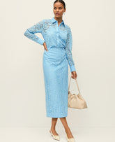 Ann Taylor Blue Air Lace Column Midi Skirt