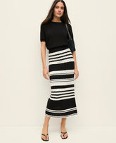 Ann Taylor Black Striped Woven Midi Skirt