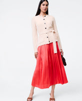 Ann Taylor Fiery Sunset Satin Pleated Midi Skirt
