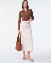 Ann Taylor Ivory Horsebit Denim Midi Skirt