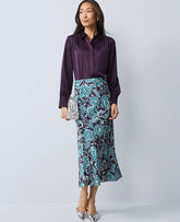 Ann Taylor Aubergine Dream Floral Satin Midi Slip Skirt