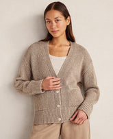Ann Taylor Taupe Haven Well Within Organic Cotton Linen Plaited V-Neck Cardigan