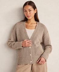 Ann Taylor Taupe Haven Well Within Organic Cotton Linen Plaited V-Neck Cardigan
