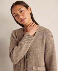 Ann Taylor Taupe Haven Well Within Organic Cotton Linen Plaited V-Neck Cardigan