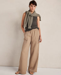 Ann Taylor Neutral Haven Well Within Linen Blend Dobby Wide Leg Pants