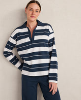 Ann Taylor Twilight Wash Haven Well Within Organic Cotton Interlock Stripe Johnny Collar Top