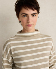 Ann Taylor Taupe Haven Well Within Organic Cotton Funnel Neck Striped Pullover