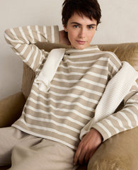 Ann Taylor Taupe Haven Well Within Organic Cotton Funnel Neck Striped Pullover