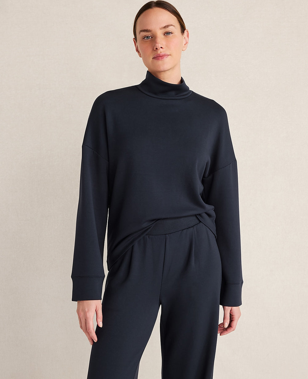 Ann Taylor Nightfall Blue Haven Well Within Soft Knit Mock Neck Top
