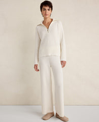 Ann Taylor Ivory Haven Well Within Organic Cotton Cashmere Waffle Wide Leg Pants