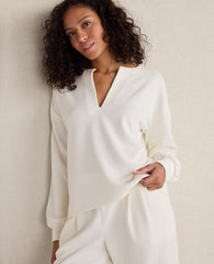 Ann Taylor Ivory Haven Well Within Double Knit Split Neck Top