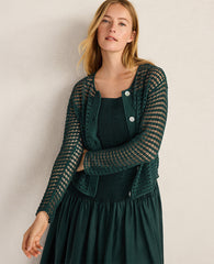 Ann Taylor Deep Turquoise Haven Well Within Organic Cotton Pointelle Cardigan