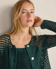 Ann Taylor Deep Turquoise Haven Well Within Organic Cotton Pointelle Cardigan