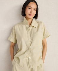 Ann Taylor Soft Spring Green Haven Well Within Organic Cotton Linen Button-Down Top