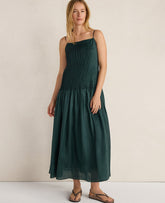 Ann Taylor Deep Turquoise Haven Well Within Ramie Blend Pleated Maxi Dress