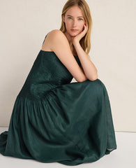 Ann Taylor Deep Turquoise Haven Well Within Ramie Blend Pleated Maxi Dress