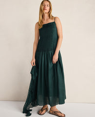 Ann Taylor Deep Turquoise Haven Well Within Ramie Blend Pleated Maxi Dress